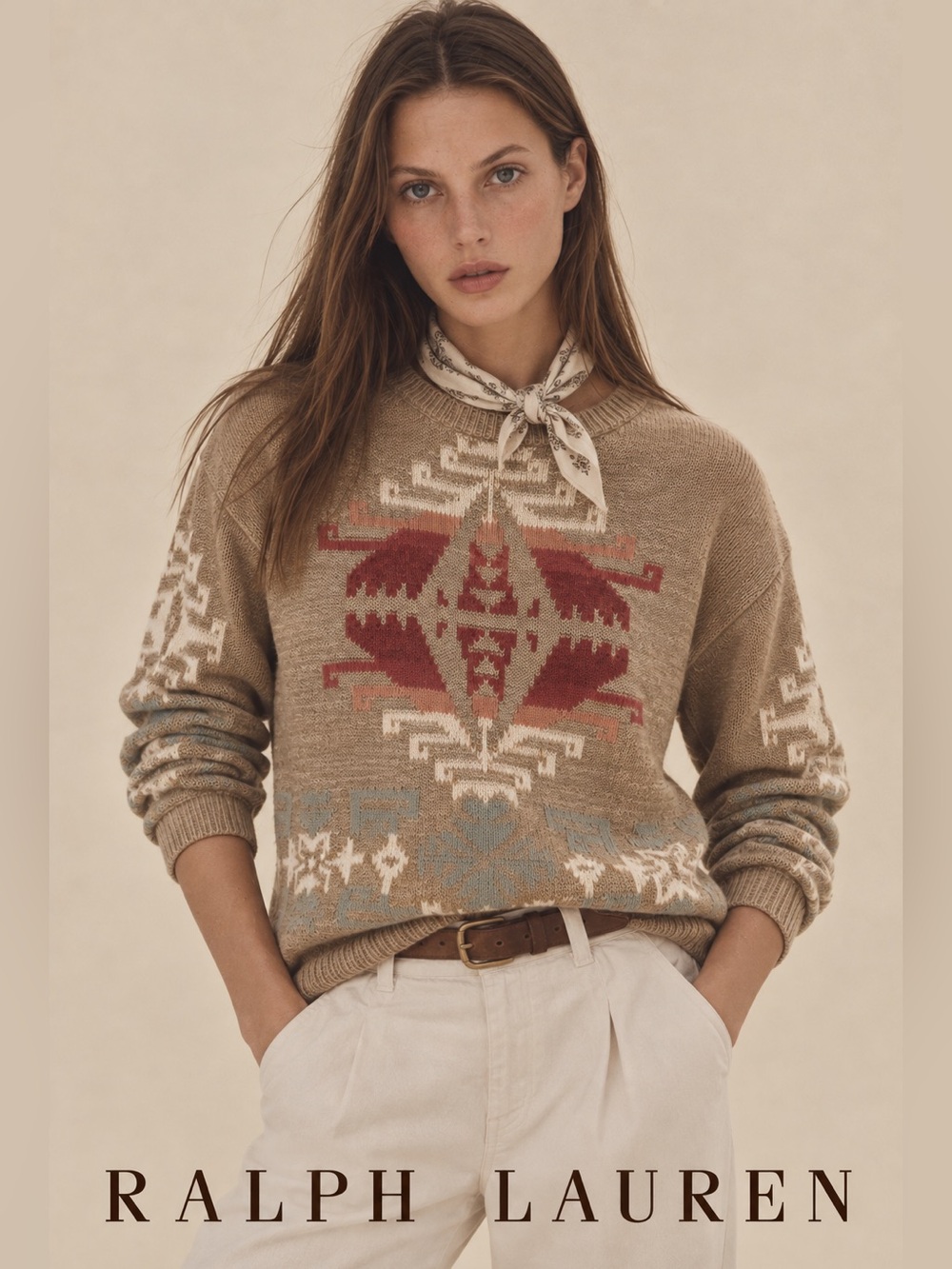 Vintage Lauren Ralph Lauren Cotton Knit Sweater with Aztec Midwest Motif